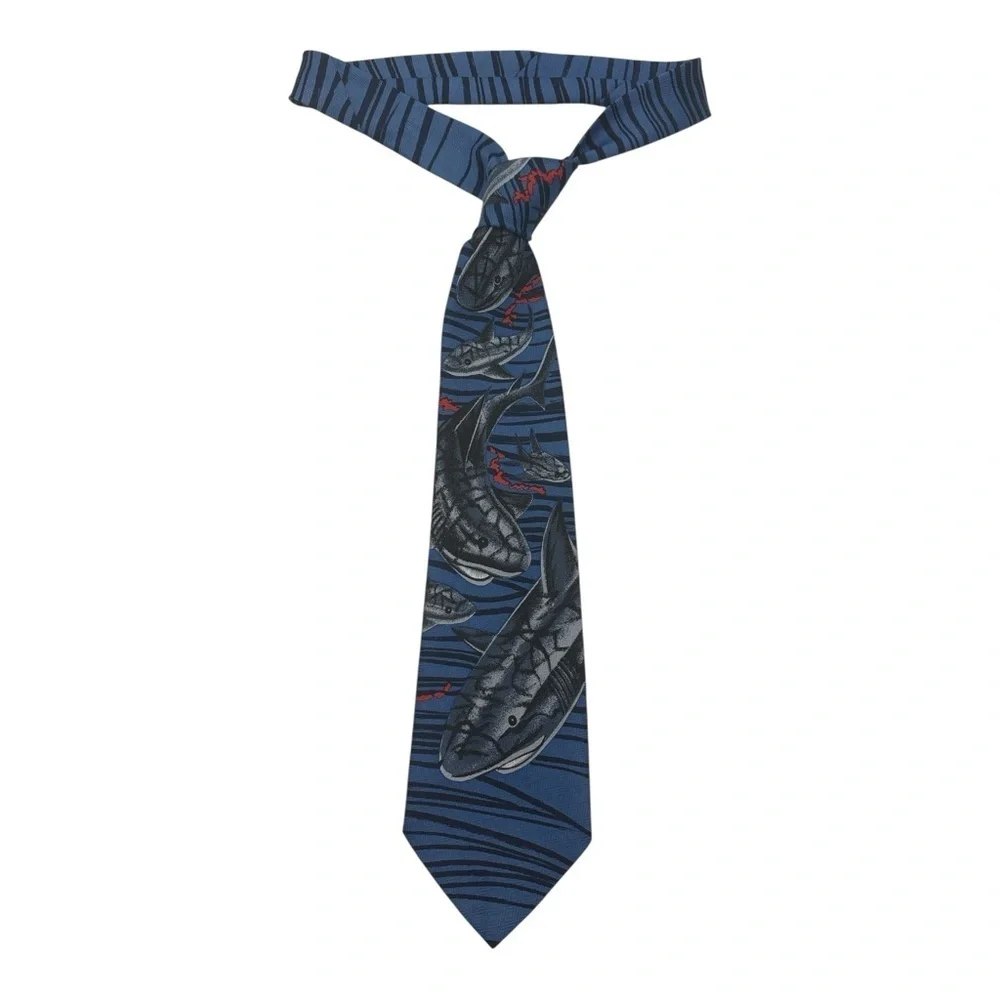 🦈 Vintage A. Rogers Shark Print Tie – Ocean Blue & Black